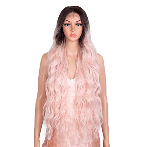 Perücken für Damen, hitzebeständig, synthetische Perücke, Lace-Front-Perücken, langer Körper, gewellte Spitze, braun, Ombré-Pink, Perücke, Cosplay-Perücken, hitzebeständig von AAPIE