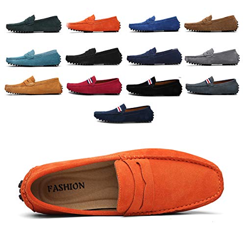 AARDIMI Herren Mokassins Bootsschuhe Wildleder Loafers Schuhe Flache Fahren Halbschuhe Beiläufig Slippers Hausschuh (49 EU, Z-Orange) von AARDIMI