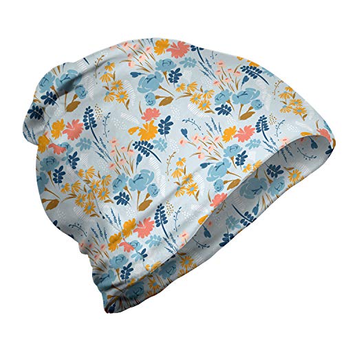 ABAKUHAUS Botanisch Unisex Beanie, Zarte Blumen und Kräuter, Wandern im Freien, Baby Blue und Multicolor von ABAKUHAUS