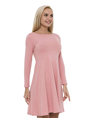 ABAKUHAUS Länger Ärmel Casual Skaterkleid A Linie, S, Pink von ABAKUHAUS