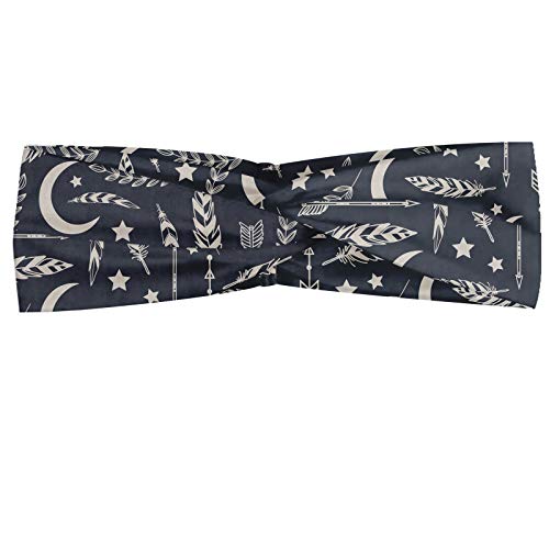 ABAKUHAUS Modern Halstuch Bandana Kopftuch, Konzept der Pfeile Sterne Crescent Moon Blätter Silhouetten-Muster-Entwurf, Elastisch und Angenehme alltags accessories, Blau, Grau und Hellgrau von ABAKUHAUS