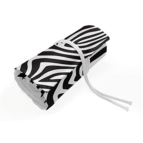 ABAKUHAUS Streifen Mäppchen Rollenhalter, Zebra-Haut-Muster, langlebig und tragbar Segeltuch Stiftablage Organizer, 48 Schlaufen, Schwarz-Weiss von ABAKUHAUS