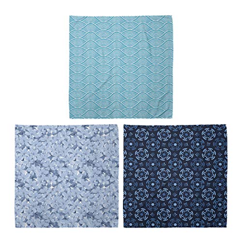 ABAKUHAUS Unisex Bandana, Japanische Ozean Meer Wellen Retro Plumbago-Blüten ethnische und Tribal-Verzierungen, 3er Pack, Mehrfarbig von ABAKUHAUS