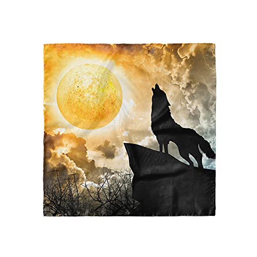 ABAKUHAUS Wolf Kopftuch, Heulen Animal Silhouette Hill, Haarwickel, 68 cm x 68 cm, Gelb und Schwarz von ABAKUHAUS