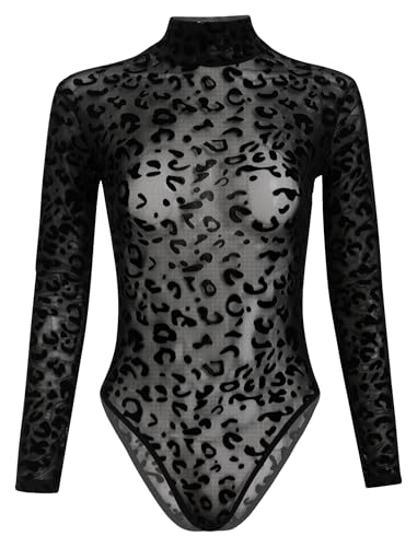 ABEHIK Durchsichtiges Oberteil Damen Sexy Rave Body f�r Musikfestival Hochgeschlossener Disco Party Outfit Pole Dance Nezt Blusebody T-Shirt schwarz Leopard XS ABEHIK Durchsichtiges Oberteil Damen Sexy Rave Body f�r Musikfestival Hochgeschlossener Disco Party Outfit Pole Dance Nezt Blusebody T-Shirt schwarz Leopard XS von ABEHIK