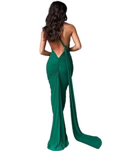 ABINGOO Damen Sexy Rückenfreies Sommerkleid Solid Bodycon Ärmellos Offener Rücken Maxikleid Ausgehen Figurbetont Party Cocktail Langes Kleid(Grün,L) von ABINGOO