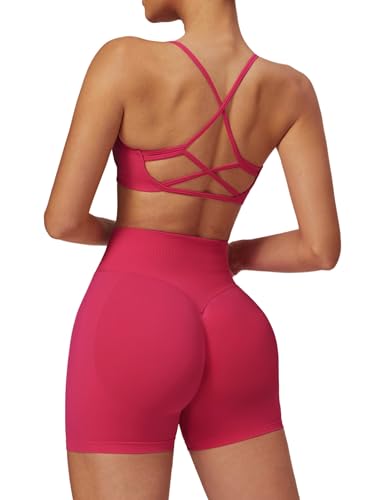 ABOCIW 2-teiliges nahtloses Workout-Set für Damen, U-Ausschnitt, Riemen, Sport-BH, Scrunch Butt Lifting, Fitnessstudio, Schlag-Shorts, himbeerrot, X-Large ABOCIW 2-teiliges nahtloses Workout-Set für Damen, U-Ausschnitt, Riemen, Sport-BH, Scrunch Butt Lifting, Fitnessstudio, Schlag-Shorts, himbeerrot, X-Large von ABOCIW