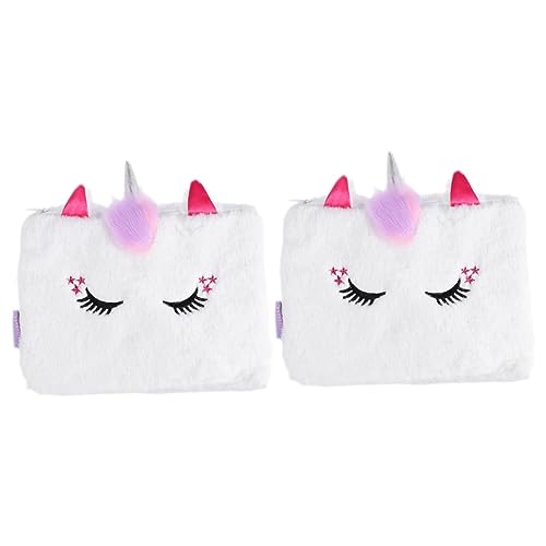 ABOOFAN 2 STK Einhorn-Brieftasche Cartoon-geldbörse Fell-Einhorn-mäppchen Cartoon Bleistiftbeutel Geschenke Für Mädchen Make-up-Pinsel-Beutel Weiß Kosmetiktasche Plüsch Quadrat Kind von ABOOFAN