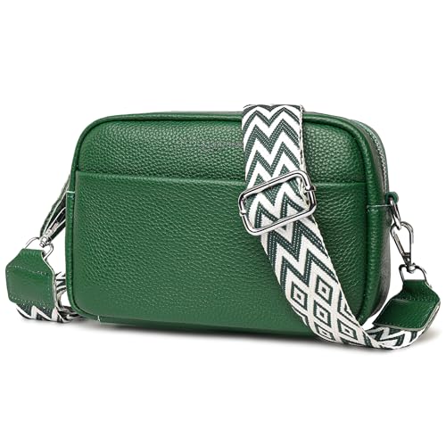 Crossbody Bag Damen, Echtes Leder Umhängetasche Damen Klein Mode Crossbody Bag Breiter Gurt, Damen Schultertaschen Handytasche zum Umhängen für Arbeiten Einkaufen Dating Reisen, Grün von DXIOKO