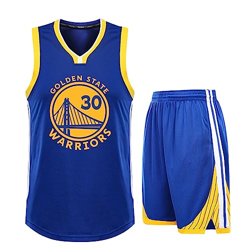 2 Stücke Kinder/Erwachsener Basketball Jersey Shirt und Shorts, Kinder/Erwachsener Basketball ärmellose Anzug # 30 Basketball Jersey & Basketball Shorts Blau XS von ABRTJCL