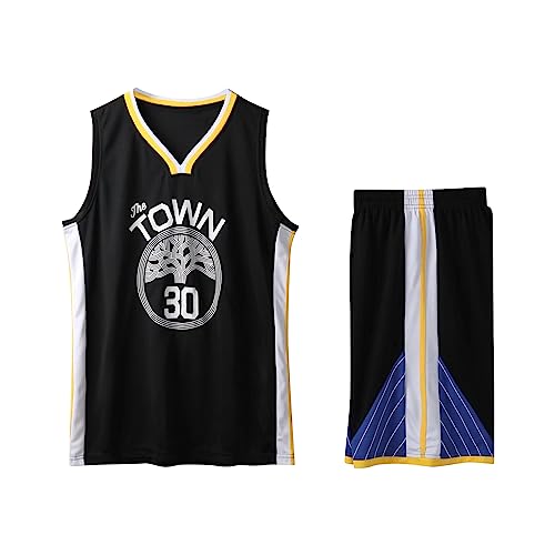 2 Stücke Kinder/Erwachsener Basketball Jersey Shirt und Shorts, Kinder/Erwachsener Basketball ärmellose Anzug # 30 Basketball Jersey & Basketball Shorts Schwarz 3XL von ABRTJCL