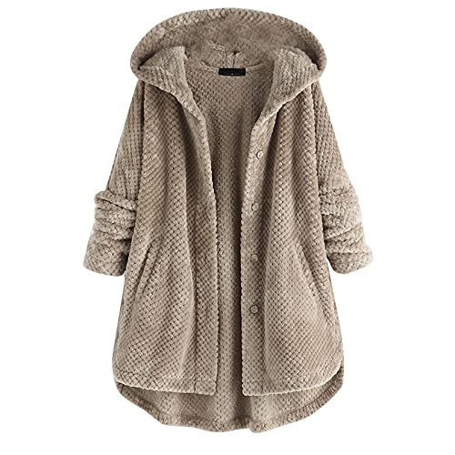 ABRTJCL Damen Hoodie Jacke mit Kapuze Oversize Hoodie Damen Plüschmantel mit Taschen Fleece Plüschjacke Herbst Einfarbige Pullover Winter Kapuzenpullover Sweater Outwear Beige M von ABRTJCL