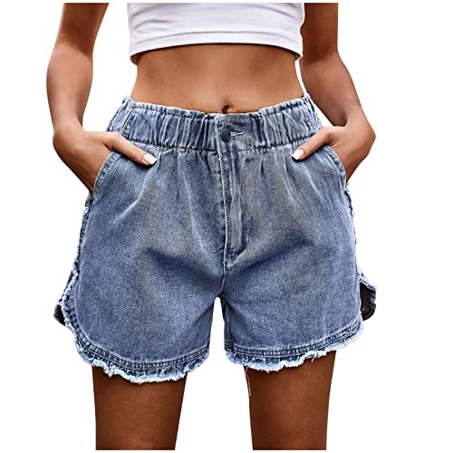 ABRTJCL Jeans Shorts Damen Jogginghose Damen Basic in Aged-Waschung Jeans Bermuda-Shorts Kurze Hosen aus Denim für den Damen High Waist Jeans Shorts Damen Jeans Shorts Damen Stretch Gummizug blau S von ABRTJCL