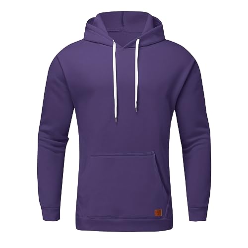 ABRTJCL Kapuzenpullover für Herren Regular Fit Einfarbig Baumwolle Herren Pullover Hoodie Sweatjacke Langarm Sweatshirt Jacke Kapuzenpullover Vintage Hoodie Herren mit Tasche Violett M von ABRTJCL