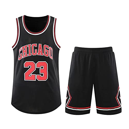 Basketball Trikot Shirt und Shorts Kinder/Erwachsene 2023/2024, 2-Teiliges Basketball ärmellose Anzug Kinder/Erwachsene, Basketball T-Shirt Weste + Shorts Kinder/Erwachsene Schwarz S von ABRTJCL