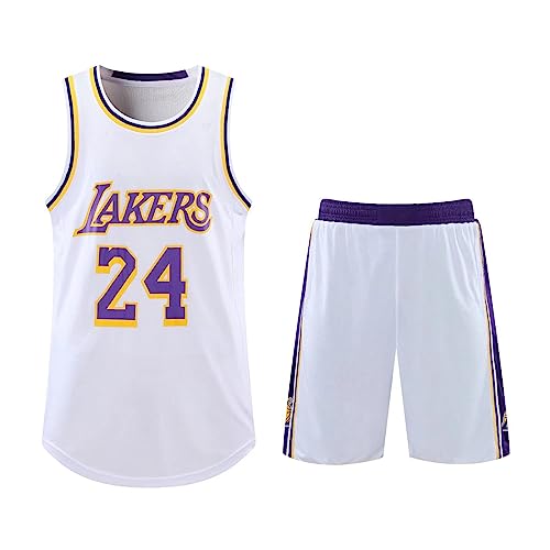 Basketball Trikot Shirt und Shorts Kinder/Erwachsene 2023/2024, 2-Teiliges Basketball ärmellose Anzug Kinder/Erwachsene, Basketball T-Shirt Weste + Shorts Kinder/Erwachsene Weiß XL von ABRTJCL