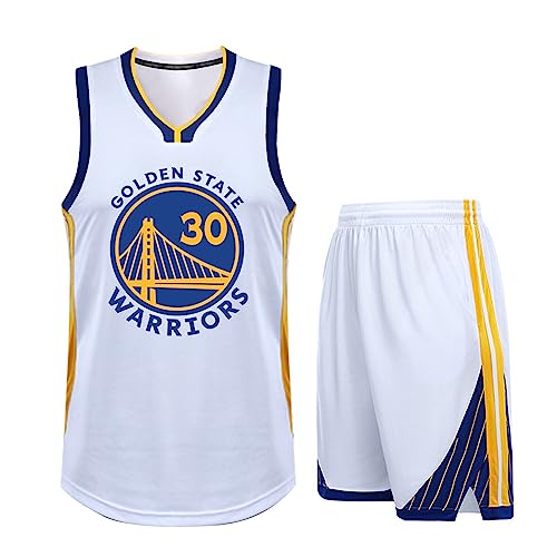 Basketball Trikot Shirt und Shorts Kinder/Erwachsene 2023/2024, 2-Teiliges Basketball ärmellose Anzug Kinder/Erwachsene, Basketball T-Shirt Weste + Shorts Kinder/Erwachsene Weiß XXL von ABRTJCL