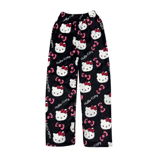 Schlafanzug Damen Hosen Lang Flanell Pyjama Hose Damen Schlafhose Weich Kawaii Pyjamas Bequeme Winter Schlafanzughose Kuschelhose Damen Flauschig Warme Hose Damen Rot L von ABRTJCL