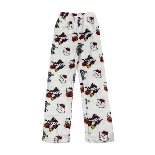 Schlafanzug Damen Hosen Lang Flanell Pyjama Hose Damen Schlafhose Weich Kawaii Pyjamas Bequeme Winter Schlafanzughose Kuschelhose Damen Flauschig Warme Hose Damen Weiß M von ABRTJCL