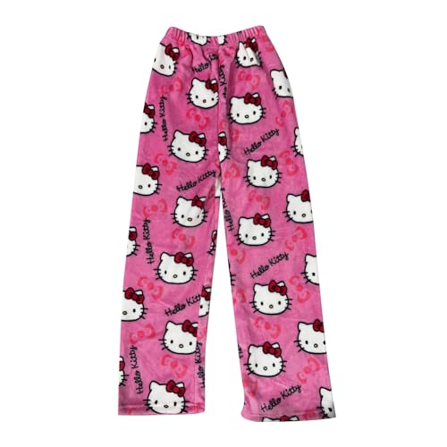 Schlafanzug Damen Hosen Lang Flanell Pyjama Hose Damen Schlafhose Weich Kawaii Pyjamas Bequeme Winter Schlafanzughose Kuschelhose Damen Flauschig Warme Hose Damen pink 2XL von ABRTJCL