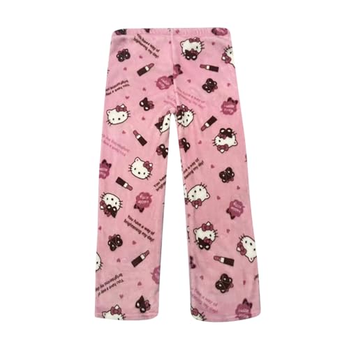 Schlafanzug Damen Hosen Lang Flanell Pyjama Hose Damen Schlafhose Weich Kawaii Pyjamas Bequeme Winter Schlafanzughose Kuschelhose Damen Flauschig Warme Hose Damen pink M von ABRTJCL