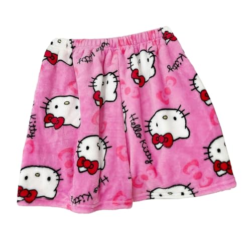 Schlafhose Kurz Damen Schlafanzug Cartoon Katze Flanell Schlafanzughose Kawaii Pyjamahose Weich Schlafanzughosen Sommer Anime Schlafhose Flanell Schlafanzughosen für Damen Rosa M von ABRTJCL