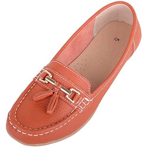 Damen Schlupfschuhe Leder Loafer/Deck/Bootsschuhe/Sandalen, Orange, 40 EU von ABSOLUTE FOOTWEAR