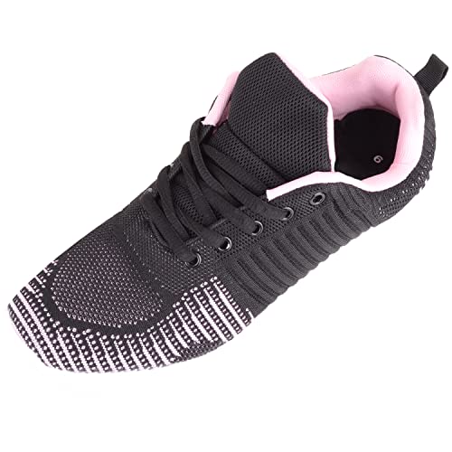 Leichte Damen-Sneaker zum Reinschlüpfen, zum Schnüren, Laufen, Sport, Fitnessstudio, Turnschuhe, schwarz/pink, 40 EU von ABSOLUTE FOOTWEAR