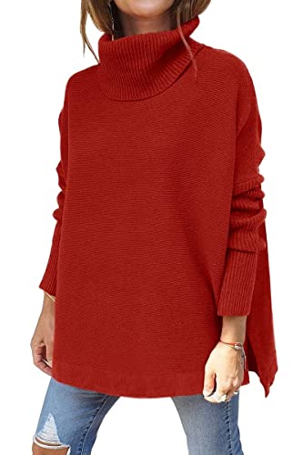 ABYOVRT Pullover Damen Winter Rollkragenpullover Langarm Strickpullover Rollkragen Pullover Stricken Pulli Winter Grobstrickpullover Elegant Oberteile,Weinrot,XXL von ABYOVRT