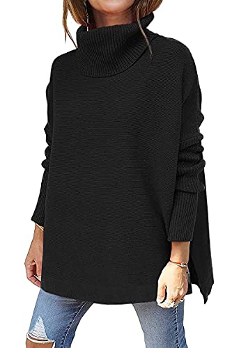 ABYOVRT Pullover Damen Winter Rollkragenpullover Langarm Strickpullover Rollkragen Pullover Stricken Pulli Winter Grobstrickpullover Elegant Oberteile,schwarz,XXL von ABYOVRT