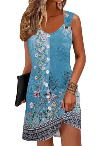 ABYOVRT Sommerkleid Damen Button Down Ärmelloses Minikleid Damen Sommer Strandkleid Kurze V-Ausschnitt Tank Top Kleider Tunique Kleid,Blauer Druck,XL ABYOVRT Sommerkleid Damen Button Down Ärmelloses Minikleid Damen Sommer Strandkleid Kurze V-Ausschnitt Tank Top Kleider Tunique Kleid,Blauer Druck,XL von ABYOVRT