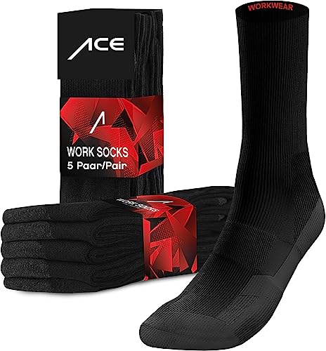 ACE Arbeitssocken - 10 Paar Funktions-Socken - 75% Baumwolle - Arbeits-Strümpfe für Damen & Herren - Schwarz/Grau - 47-50 von ACE