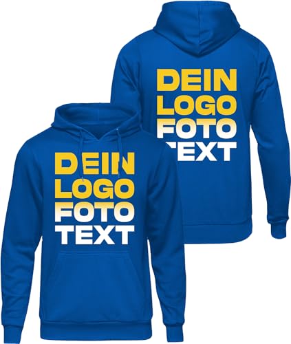 ACE Hoodie zum selbst Bedrucken - selber gestalten mit Text, Bild, Logo - Kapuzen-Pullover aus Baumwolle - Blau - M von ACE