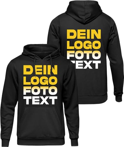 ACE Hoodie zum selbst Bedrucken - selber gestalten mit Text, Bild, Logo - Kapuzen-Pullover aus Baumwolle - Schwarz - M von ACE