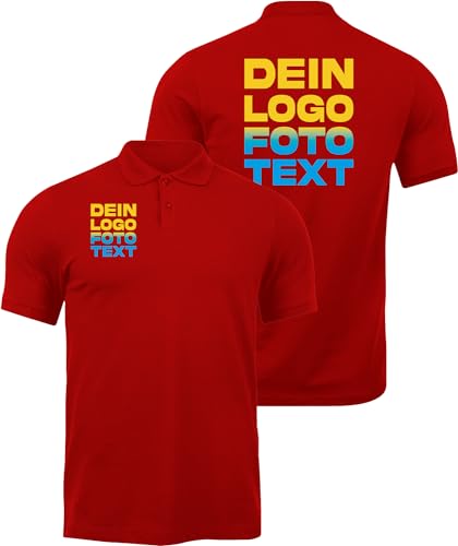 ACE Polo-Shirt zum selbst Bedrucken - selber gestalten mit Text, Bild, Logo - Kurzarm-Hemd aus Baumwolle - Rot - L von ACE