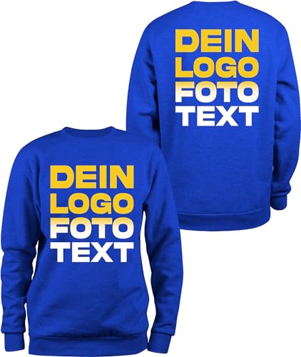 ACE Sweatshirt zum selbst Bedrucken - selber gestalten mit Text, Bild, Logo - Sweat-Pullover aus Baumwolle - Blau - M von ACE