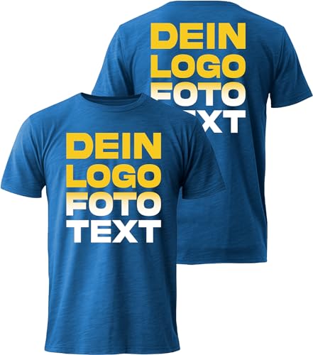 ACE T-Shirt zum selbst Bedrucken - selber gestalten mit Text, Bild, Logo - Kurzarm-Tshirt aus Baumwolle - Blau - S von ACE