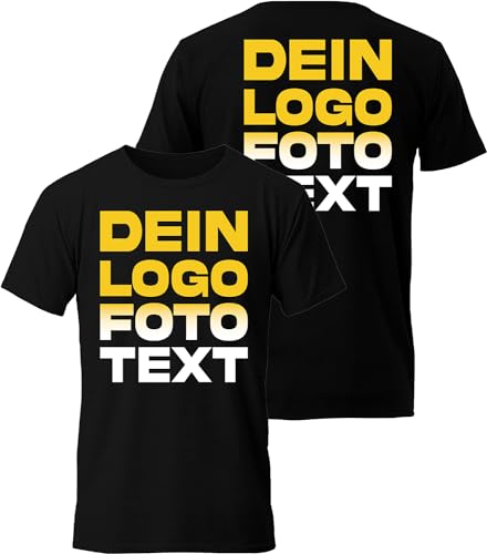 ACE T-Shirt zum selbst Bedrucken - selber gestalten mit Text, Bild, Logo - Kurzarm-Tshirt aus Baumwolle - Schwarz - S von ACE