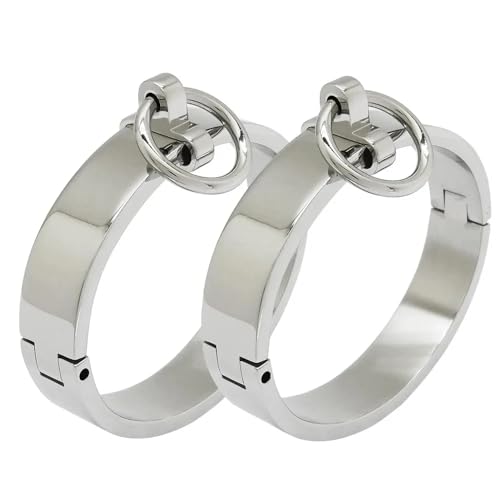 ACECHANNEL Edelstahl Handgelenk Manschetten Armband abschließbarer Armreif mit abnehmbarem O-Ring Restraints Armbänder (65MM X 55MM, H049PS Polish Silver) von ACECHANNEL