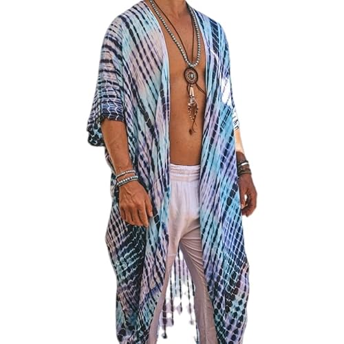 ACLCSHM Kimono Herren, Sommer-Strand-Cardigan, Lässig, Lang, Vorne Offen, Atmungsaktiv, Gestreift, Hawaiianischer Überzug, Strandmode, Stylischer Urlaubs-Cape-Mantel Für Männer, Blau, XXL ACLCSHM Kimono Herren, Sommer-Strand-Cardigan, Lässig, Lang, Vorne Offen, Atmungsaktiv, Gestreift, Hawaiianischer Überzug, Strandmode, Stylischer Urlaubs-Cape-Mantel Für Männer, Blau, XXL von ACLCSHM