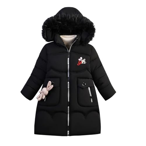 ACMEDE Winterjacke Baby Mädchen 98/104/116 Warme Wintermantel mit Abnehmenbarer Fellkapuze Gr. 128/134/146/150 Kinder Lang Verdicken Parka Wintermantel mit süßen Puppen von ACMEDE