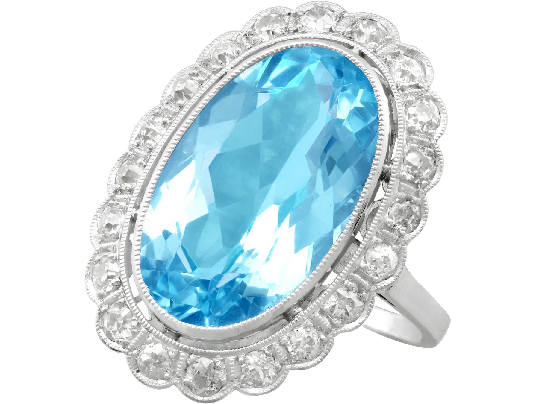 Antiker 7.28Ct Aquamarin Und 1.30Ct Diamant, Platinring von ACSilverAntiques