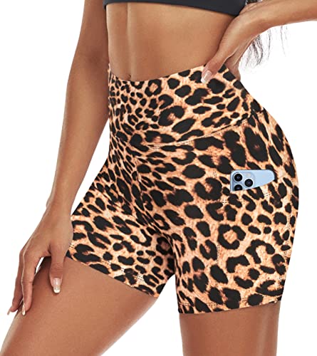 ACTINPUT Radlerhose Damen mit Taschen High Waist Yoga Shorts Kurze Leggings Blickdicht Sporthose Hotpants(Leopard,L) von ACTINPUT