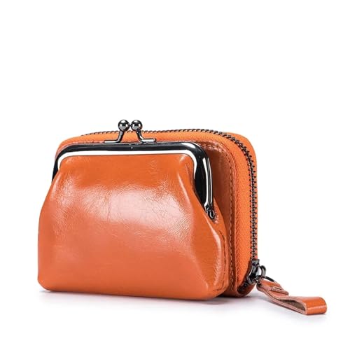 Münzgeldbörse für Damen, Rindsleder, Kartenhalter, modische Geldklammer, Clutch-Geldbörse, Orange, Einheitsgröße von ACaime