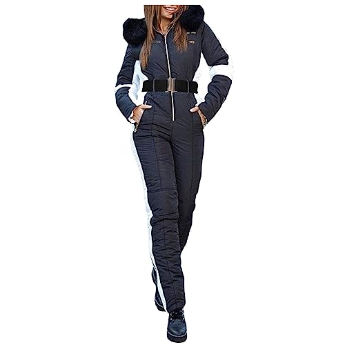 ACemt Skioverall Damen Wasserdicht Schneeanzug Einteiler Verdickte Jumpsuit Gefüttert Overall Wasserabweisend Warm Skianzüge Winteranzug Thermo Schneeoverall Langarm Oberteil Lang Winterhose 2 In 1 von ACemt