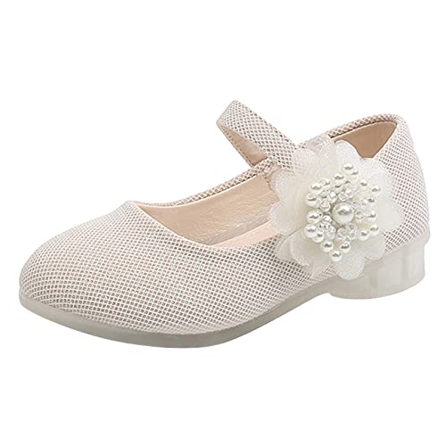 Kinderschuhe 26 Mädchen Kinder Einzelne Schuhe Mode Perle Große Blumenmädchen Kleine Lederschuhe Kinder Prinzessin Schuhe Kleine Tanzschuhe mit hohen Absätzen Mädchen Sneaker (Beige, 25 Toddler) von ACemt