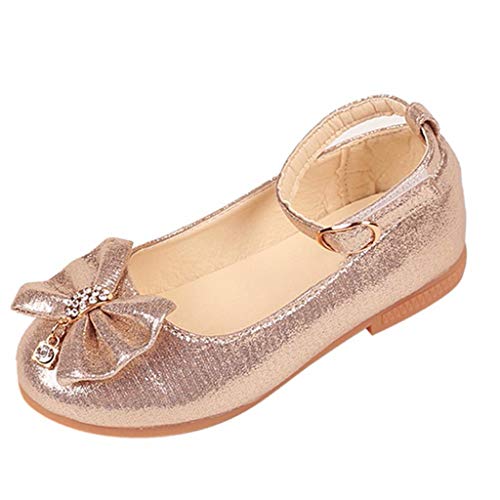 ACemt Schicke Herren Schuhe Kinder Baby Single Bowknot Baby Kinder flache Tanzschuhe Baby Schuhe für Mädchen Lauflernschuhe Größe 19 (Gold, 4-4.5 Years) von ACemt