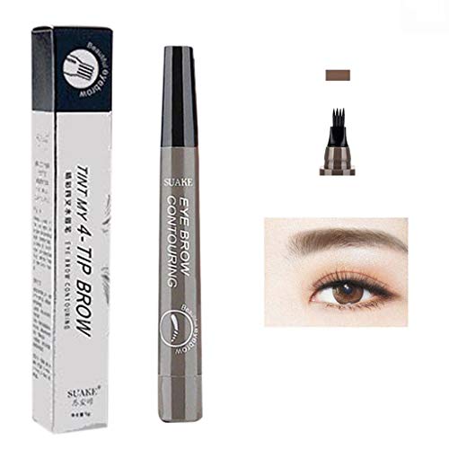 Tipp wasserdichte Augenbraue Täuschungen 5ml lange Feder, Gabel, Augenbraue, dauerhafte Augenbraue Bartfüllstift Set (Grey brown, 5ML) von ACemt