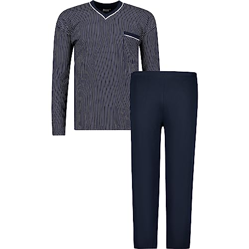 ADAMO Herren Schlafanzug lang 100% Baumwolle, Navy, 8XL I Angenehmer Herren Pyjama lang I Hemd mit V-Ausschnitt & Brusttasche I Hose mit Gesäßtasche von ADAMO