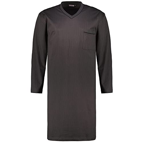 ADAMO Langarm-Nachthemd 100% Baumwolle Grau/Anthrazit mit Streifen, 4XL I Angenehmes Herren Nachthemd mit Brusttasche & V-Ausschnitt für Übergrößen von ADAMO